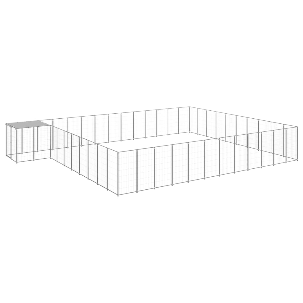 Hondenkennel 37,51 m² staal zilverkleurig is nu te koop bij PeponiXL, paradijselijk wonen!