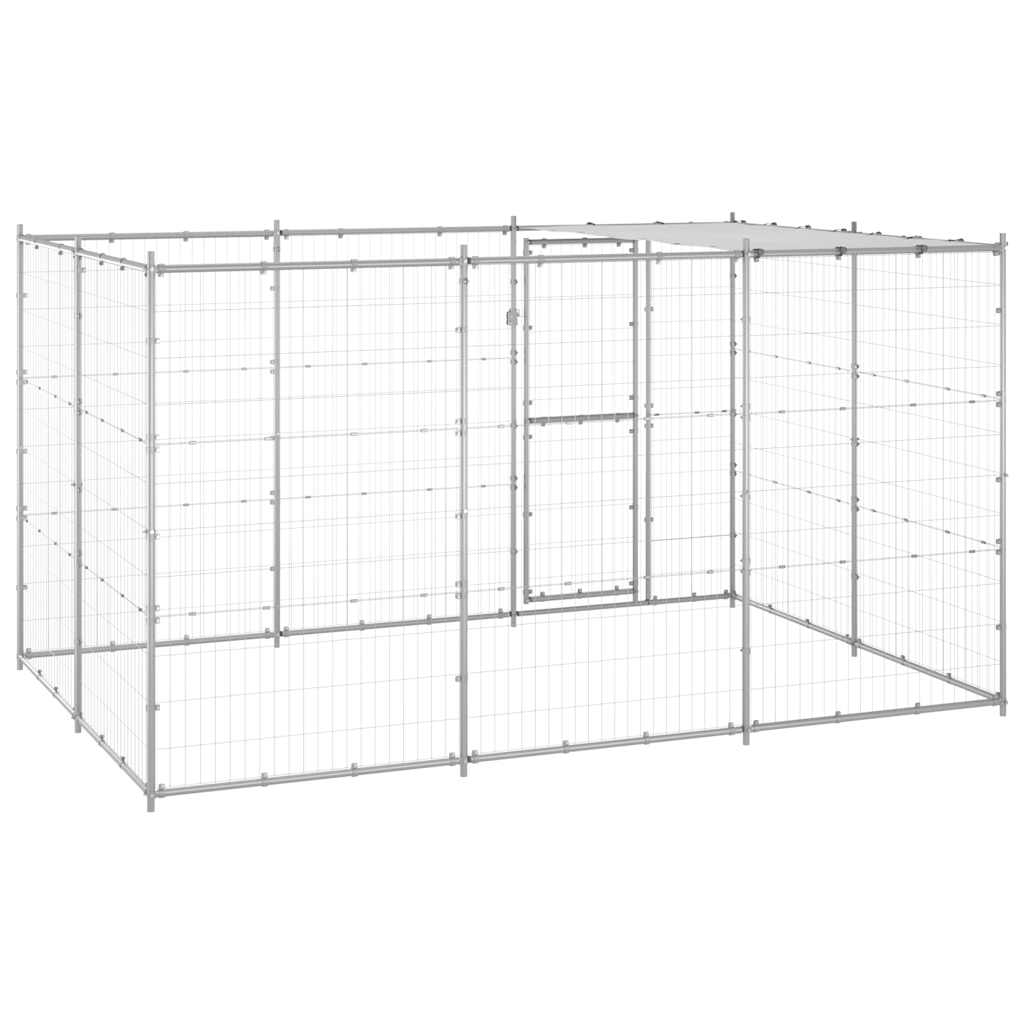 Hondenkennel met dak 7,26 m² gegalvaniseerd staal is nu te koop bij PeponiXL, paradijselijk wonen!
