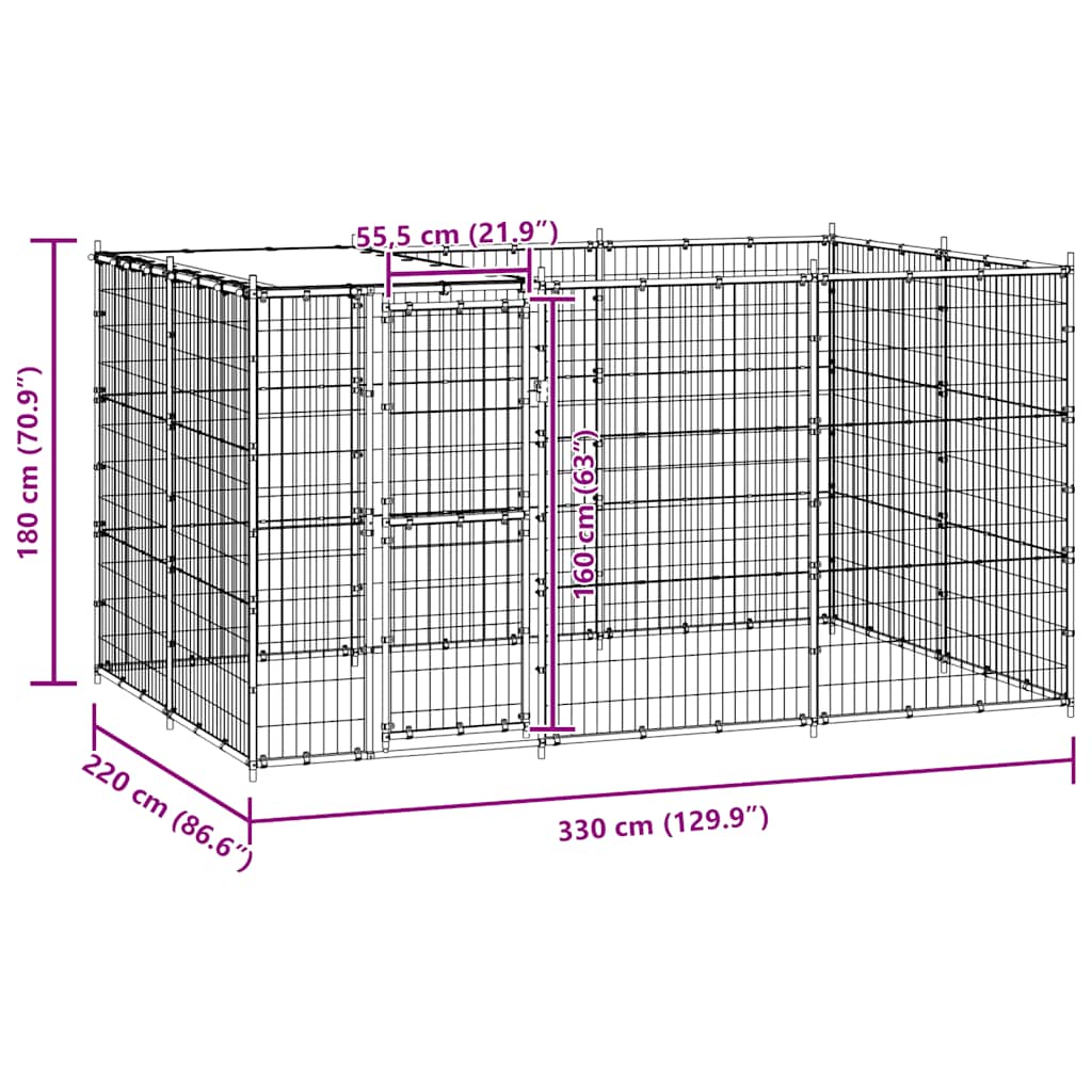 Hondenkennel met dak 7,26 m² gegalvaniseerd staal is nu te koop bij PeponiXL, paradijselijk wonen!
