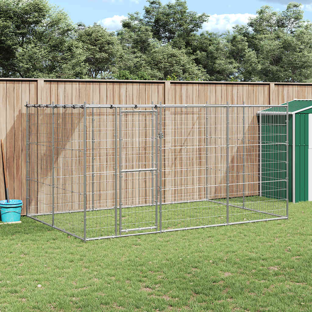 Hondenkennel met dak 7,26 m² gegalvaniseerd staal is nu te koop bij PeponiXL, paradijselijk wonen!