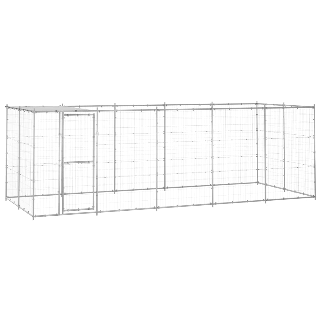 Hondenkennel met dak 12,1 m² gegalvaniseerd staal is nu te koop bij PeponiXL, paradijselijk wonen!