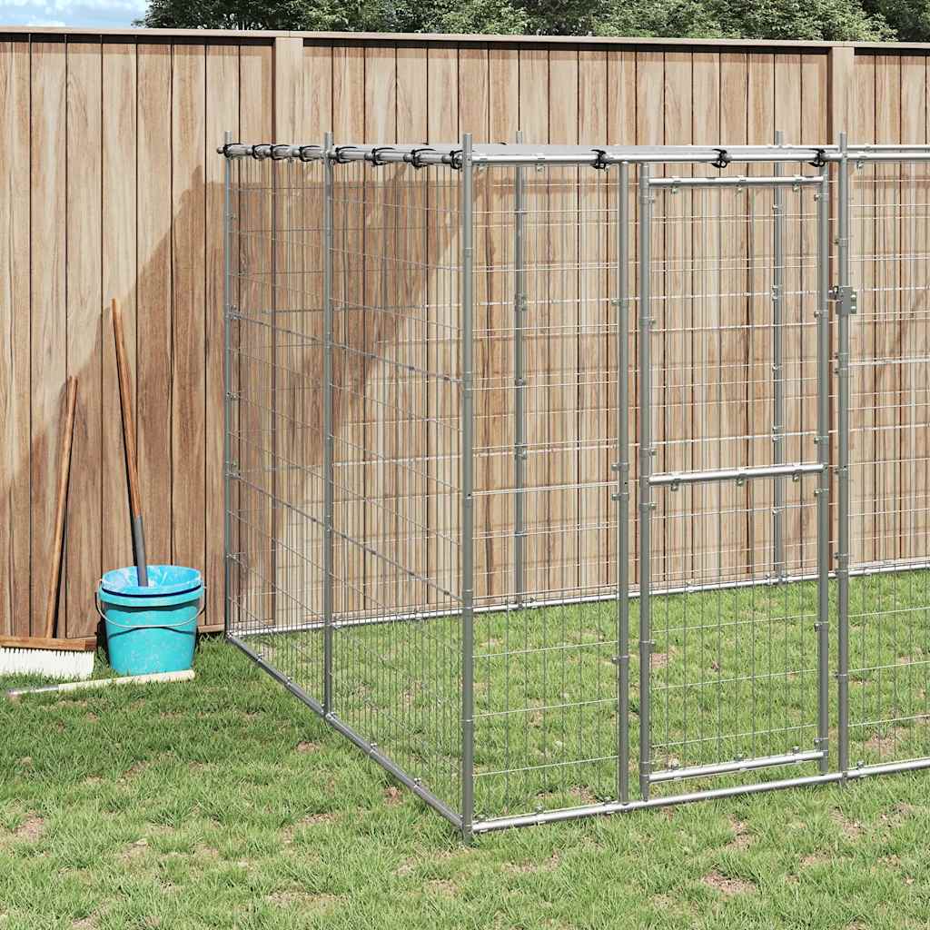 Hondenkennel met dak 12,1 m² gegalvaniseerd staal is nu te koop bij PeponiXL, paradijselijk wonen!
