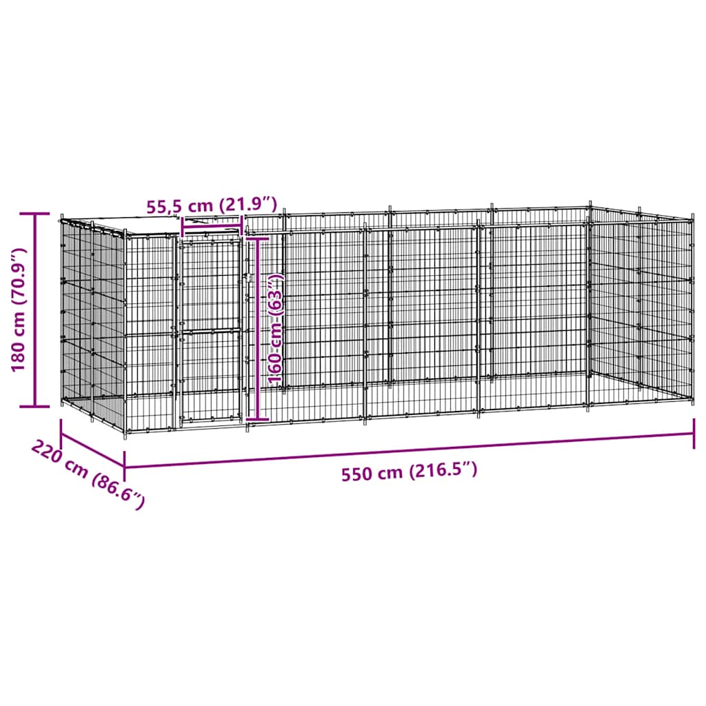 Hondenkennel met dak 12,1 m² gegalvaniseerd staal is nu te koop bij PeponiXL, paradijselijk wonen!
