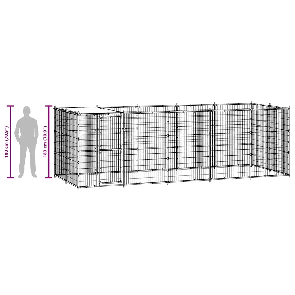 Hondenkennel met dak 12,1 m² gegalvaniseerd staal is nu te koop bij PeponiXL, paradijselijk wonen!