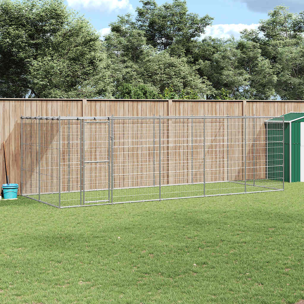 Hondenkennel met dak 12,1 m² gegalvaniseerd staal is nu te koop bij PeponiXL, paradijselijk wonen!