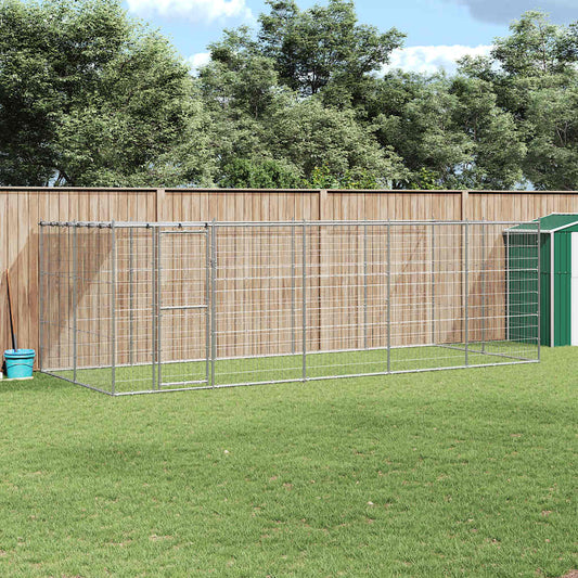 Hondenkennel met dak 12,1 m² gegalvaniseerd staal is nu te koop bij PeponiXL, paradijselijk wonen!