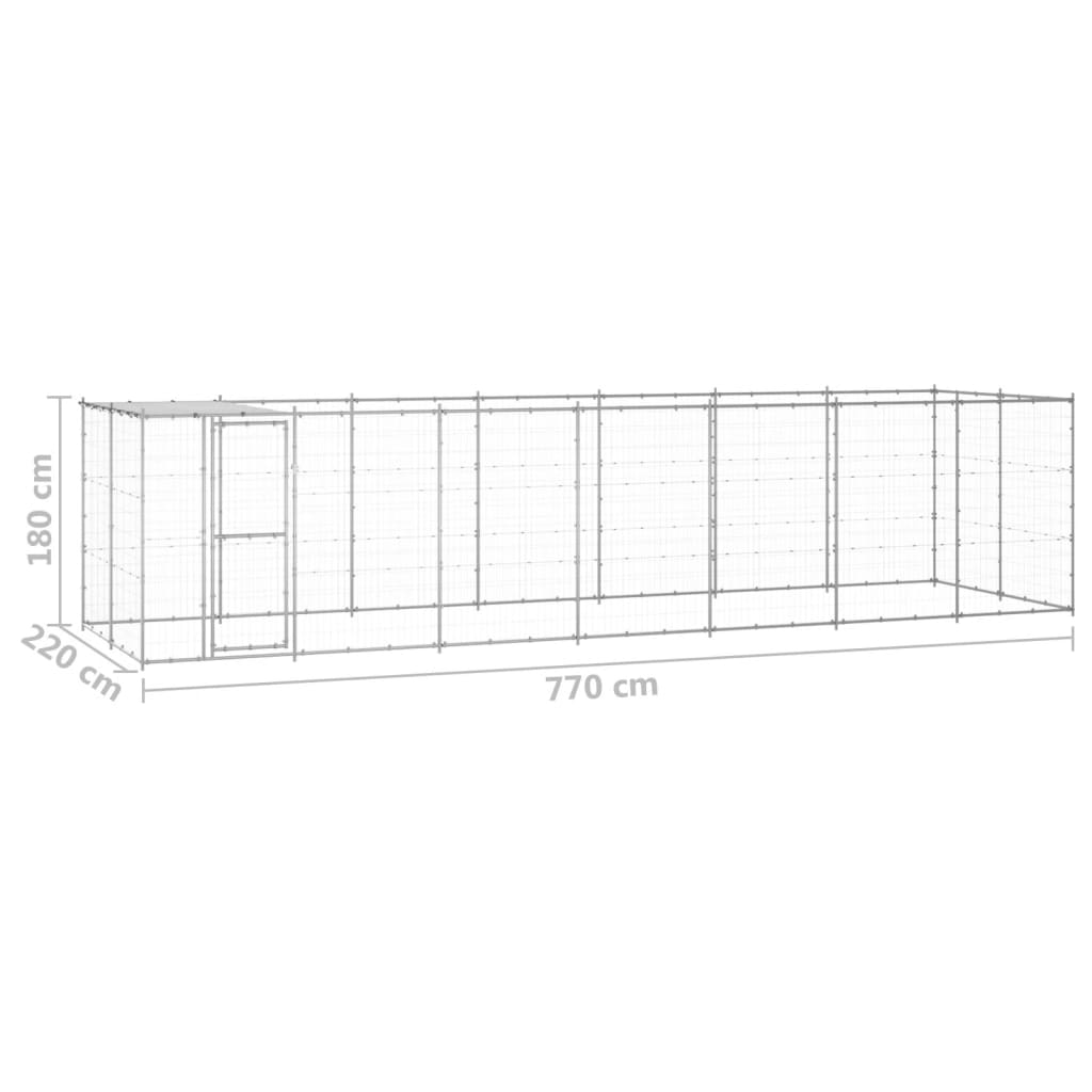 Hondenkennel met dak 16,94 m² gegalvaniseerd staal is nu te koop bij PeponiXL, paradijselijk wonen!