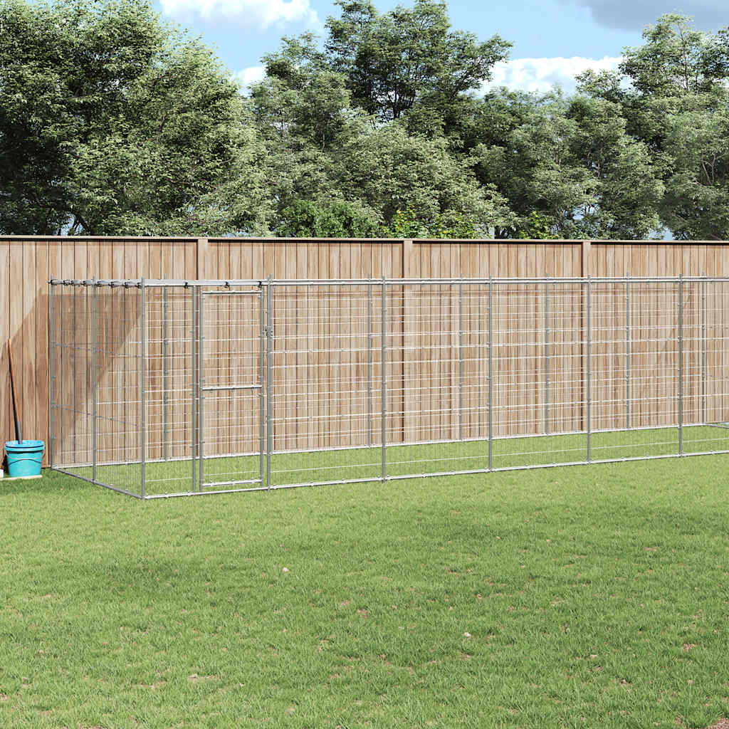 Hondenkennel met dak 16,94 m² gegalvaniseerd staal is nu te koop bij PeponiXL, paradijselijk wonen!