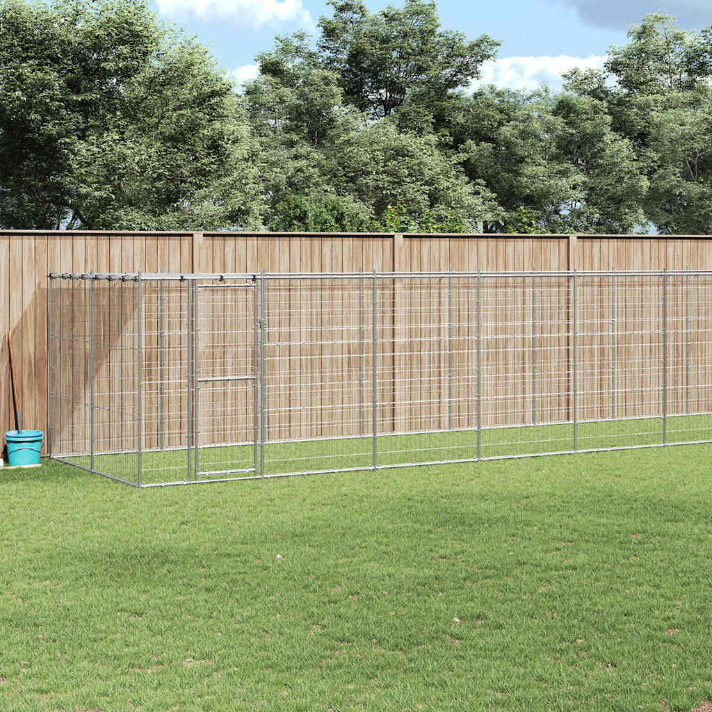 Hondenkennel met dak 26,62 m² gegalvaniseerd staal is nu te koop bij PeponiXL, paradijselijk wonen!