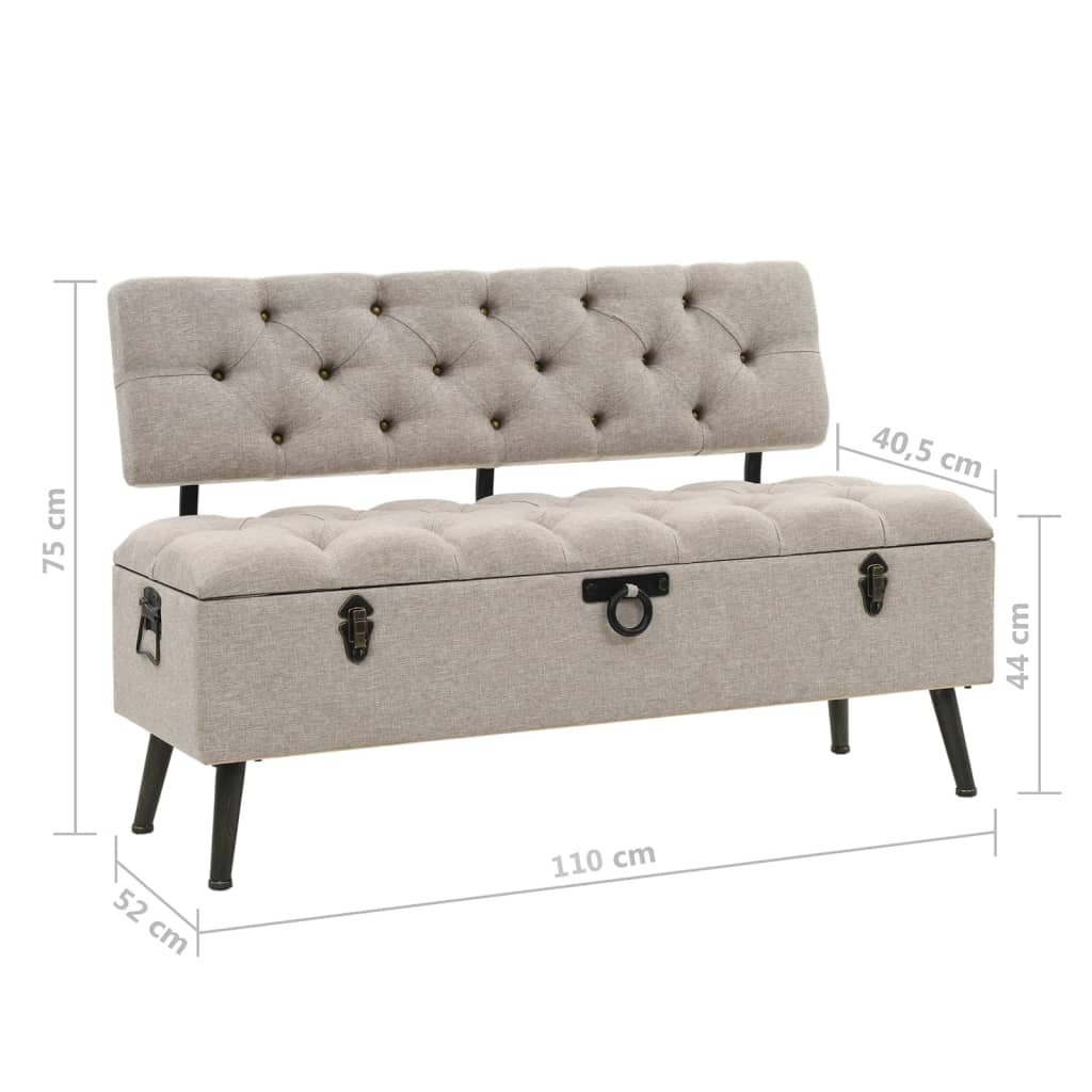 Opbergbank met rugleuning 110 cm stof crèmekleurig is nu te koop bij PeponiXL, paradijselijk wonen!