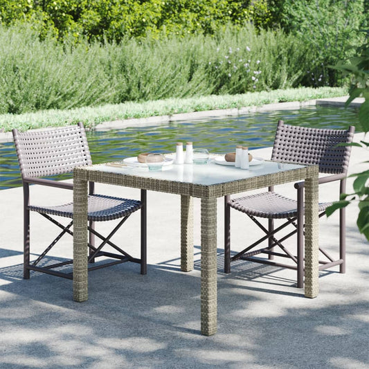 Tuintafel 90x90x75 cm gehard glas en poly rattan grijs is nu te koop bij PeponiXL, paradijselijk wonen!