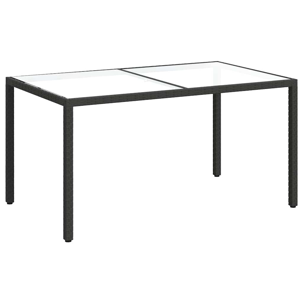 Tuintafel 150x90x75 cm gehard glas en poly rattan zwart is nu te koop bij PeponiXL, paradijselijk wonen!