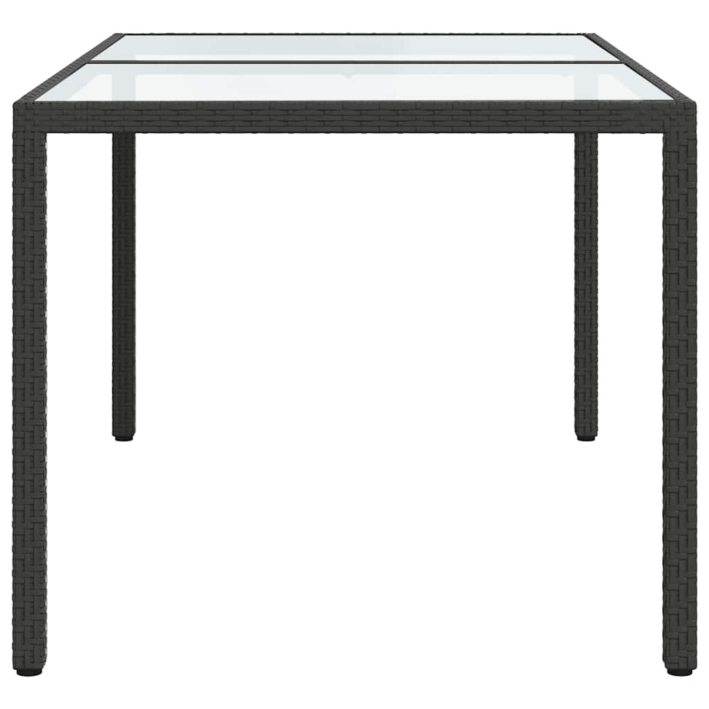 Tuintafel 150x90x75 cm gehard glas en poly rattan zwart is nu te koop bij PeponiXL, paradijselijk wonen!