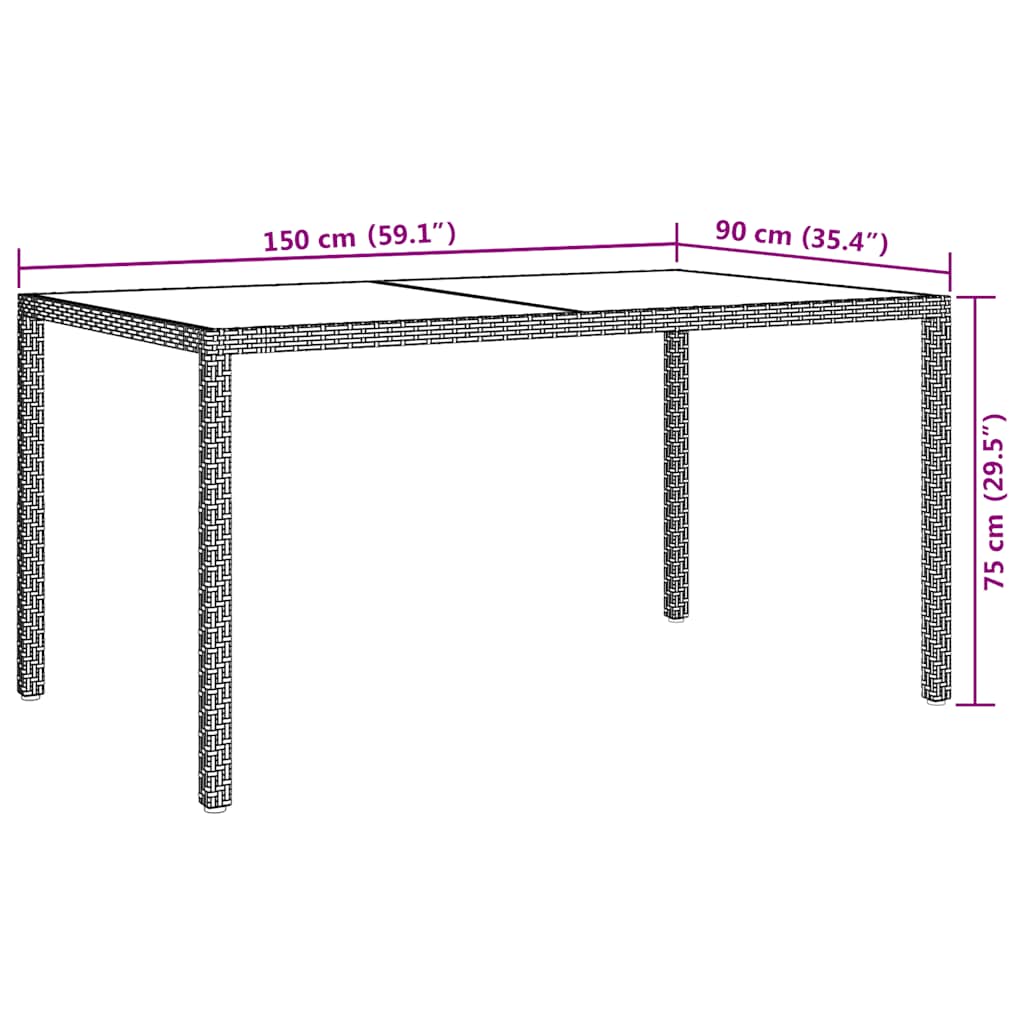 Tuintafel 150x90x75 cm gehard glas en poly rattan zwart is nu te koop bij PeponiXL, paradijselijk wonen!