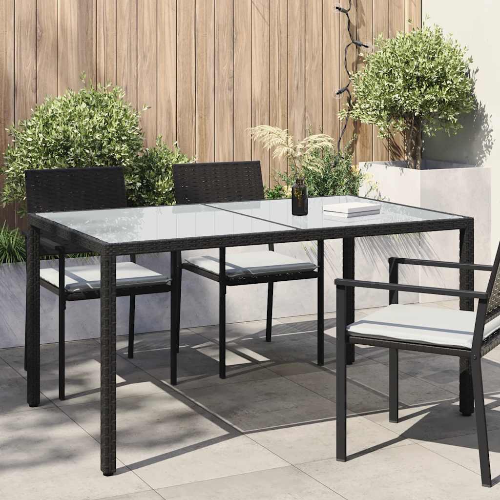 Tuintafel 150x90x75 cm gehard glas en poly rattan zwart is nu te koop bij PeponiXL, paradijselijk wonen!