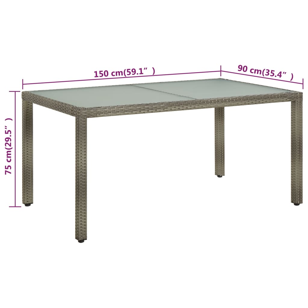 Tuintafel 150x90x75 cm gehard glas en poly rattan grijs is nu te koop bij PeponiXL, paradijselijk wonen!