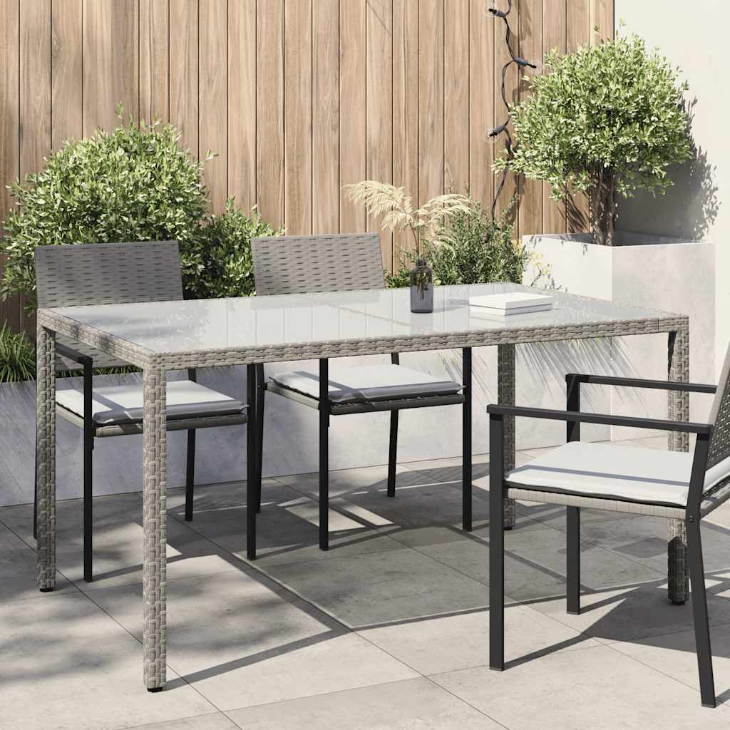 Tuintafel 150x90x75 cm gehard glas en poly rattan grijs is nu te koop bij PeponiXL, paradijselijk wonen!