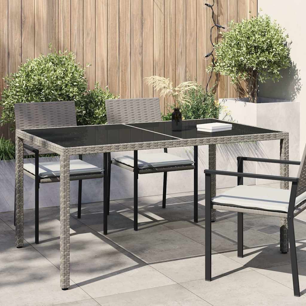 Tuintafel 150x90x75 cm gehard glas en poly rattan grijs is nu te koop bij PeponiXL, paradijselijk wonen!