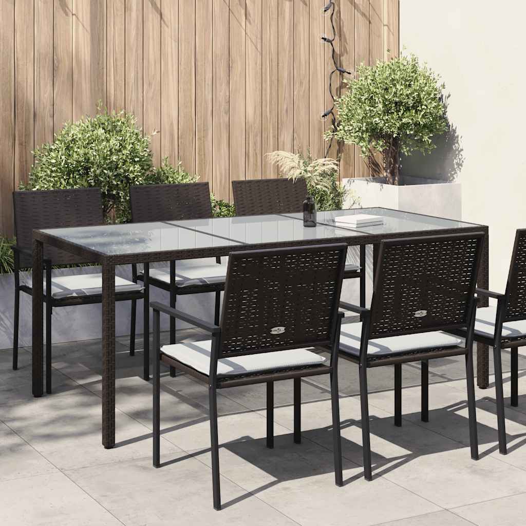 Tuintafel 190x90x75 cm gehard glas en poly rattan bruin is nu te koop bij PeponiXL, paradijselijk wonen!