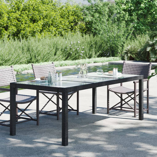 Tuintafel 190x90x75 cm gehard glas en poly rattan black is nu te koop bij PeponiXL, paradijselijk wonen!