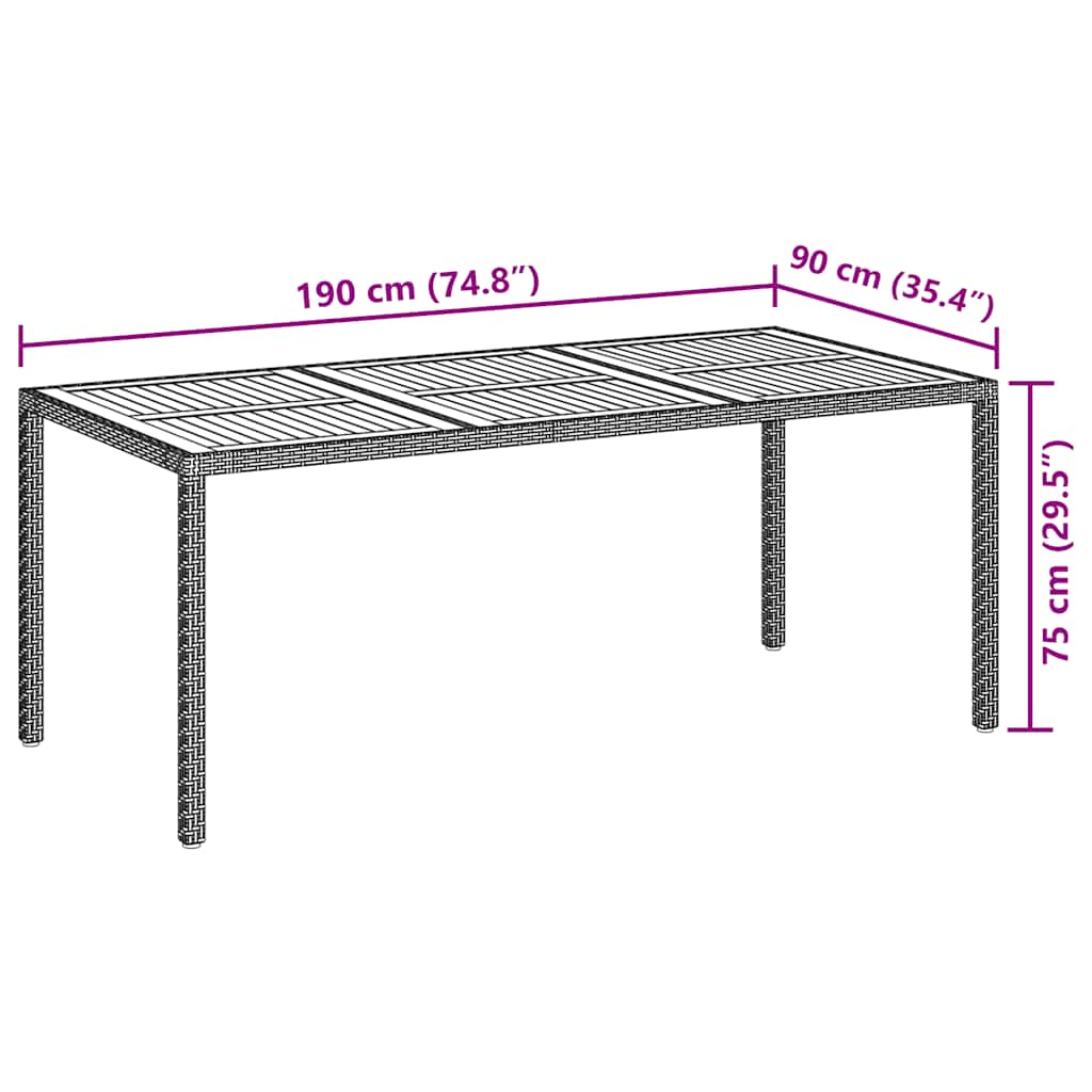 Tuintafel 190x90x75 cm poly rattan en acaciahout grijs is nu te koop bij PeponiXL, paradijselijk wonen!