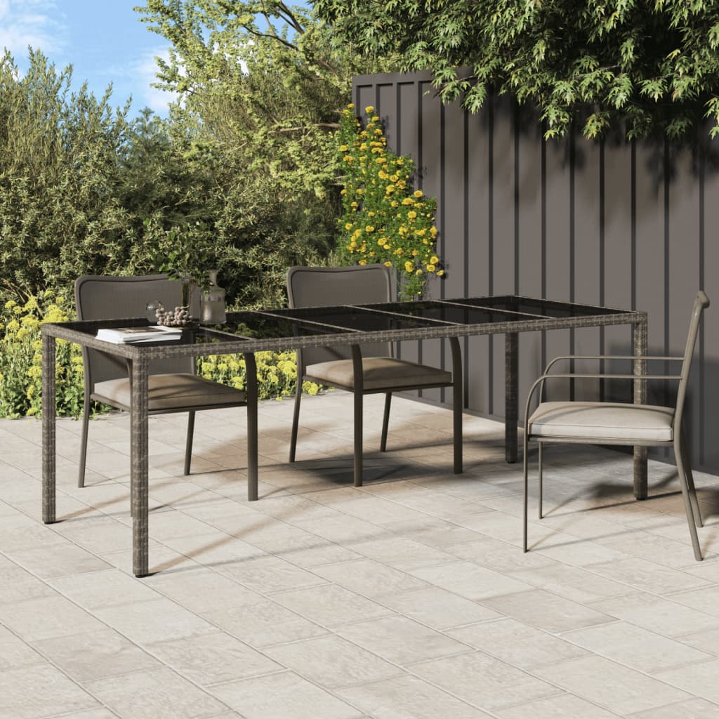 Tuintafel 250x100x75 cm gehard glas en poly rattan grijs is nu te koop bij PeponiXL, paradijselijk wonen!