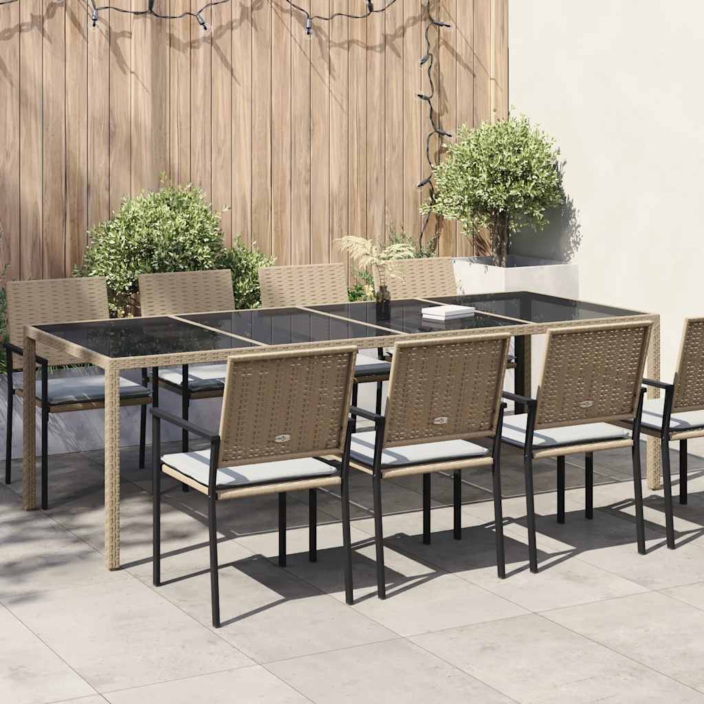 Tuintafel 250x100x75 cm gehard glas en poly rattan beige is nu te koop bij PeponiXL, paradijselijk wonen!