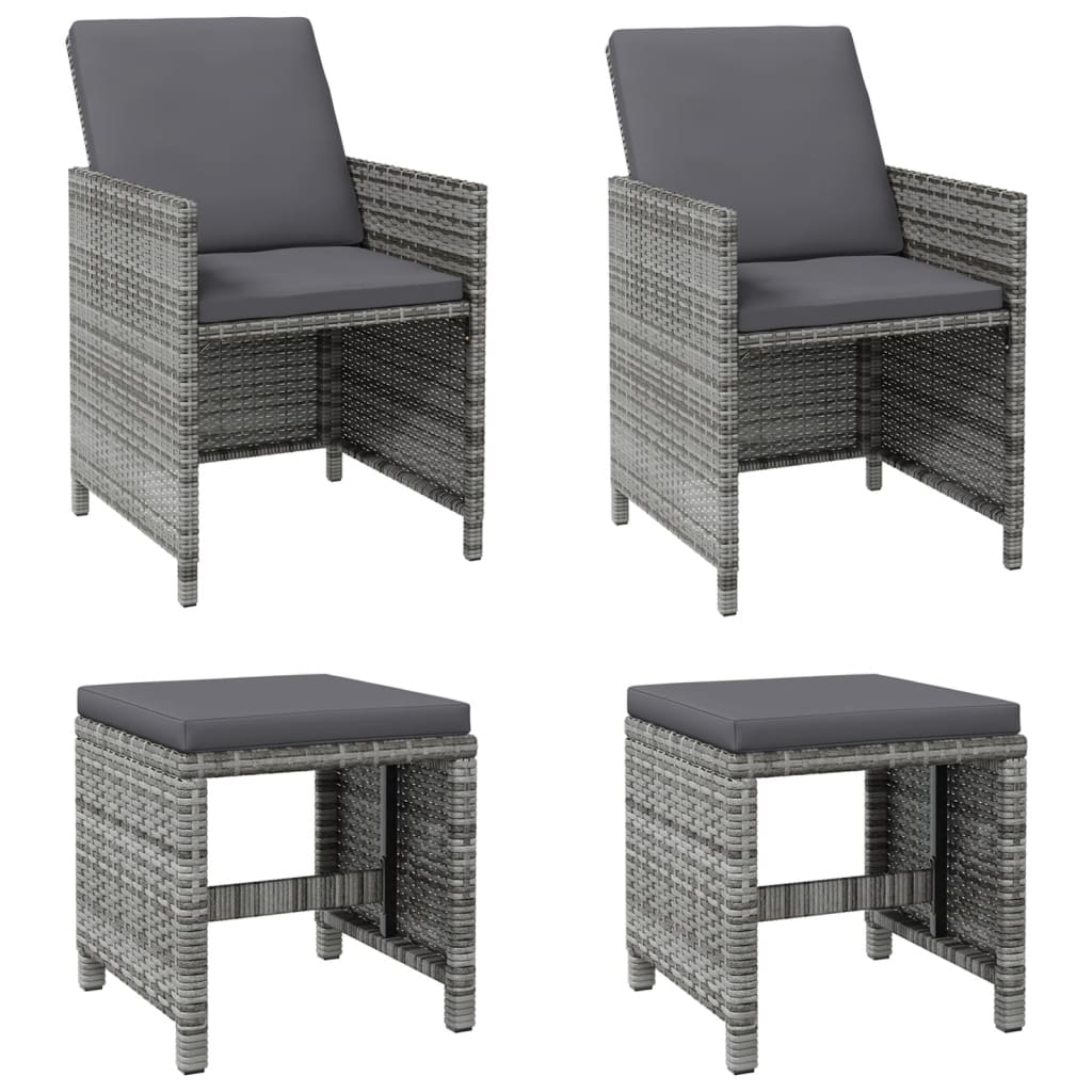 4-delige Tuinstoelen- en voetenbankenset poly rattan grijs is nu te koop bij PeponiXL, paradijselijk wonen!