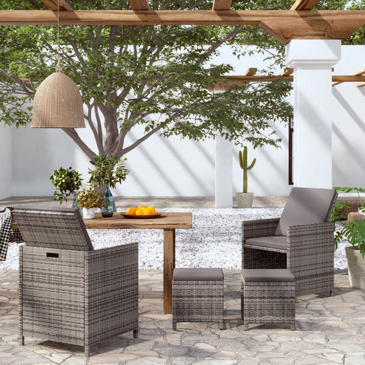 4-delige Tuinstoelen- en voetenbankenset poly rattan grijs is nu te koop bij PeponiXL, paradijselijk wonen!
