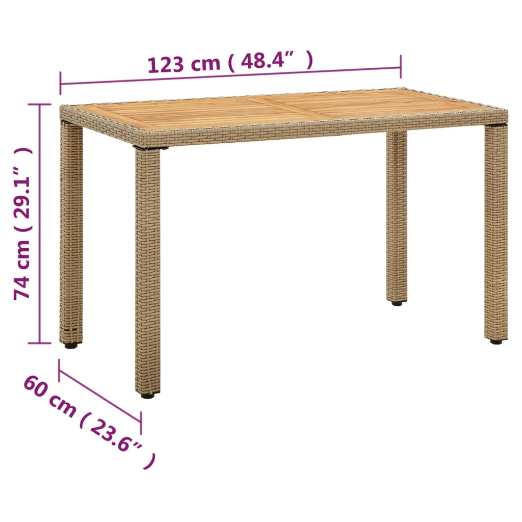 Tuintafel 123x60x74 cm poly rattan en massief acaciahout beige is nu te koop bij PeponiXL, paradijselijk wonen!