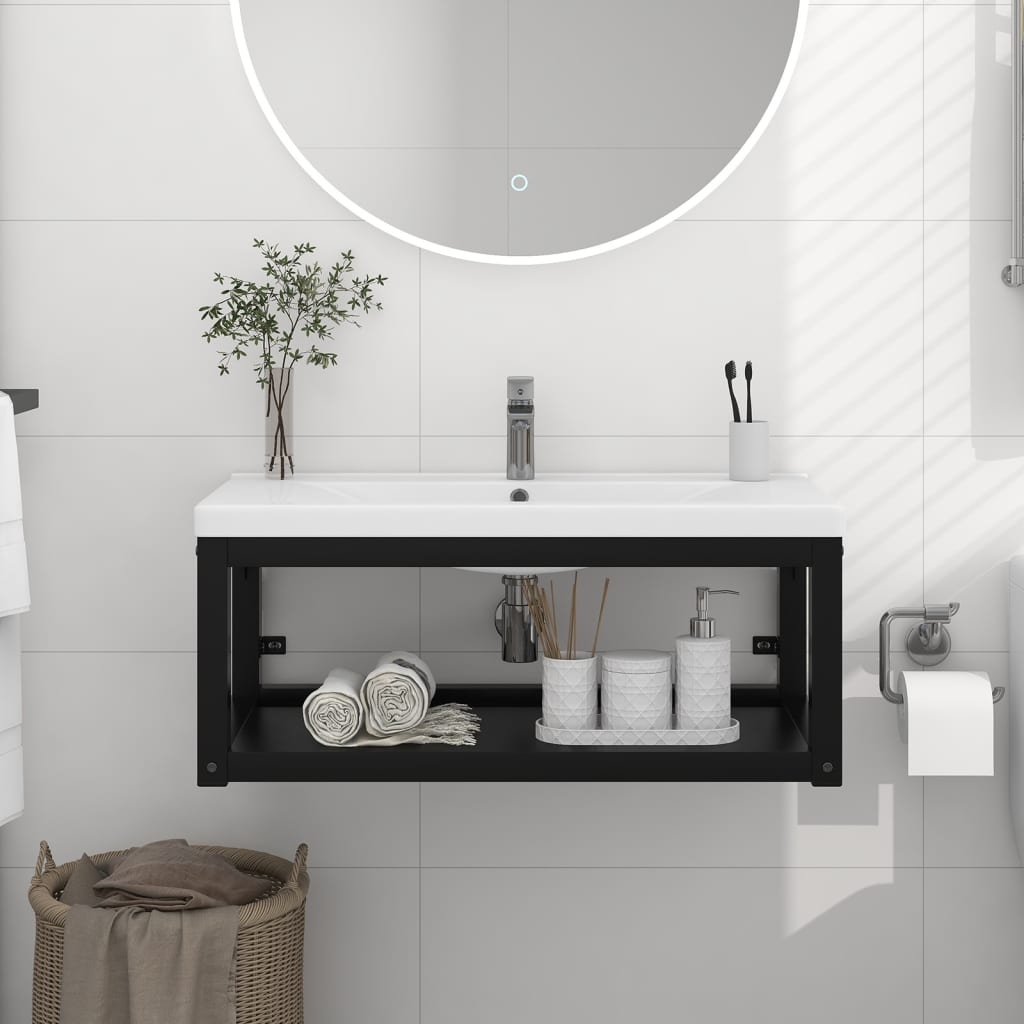 Wastafelframe wandgemonteerd 79x38x31 cm ijzer zwart is nu te koop bij PeponiXL, paradijselijk wonen!