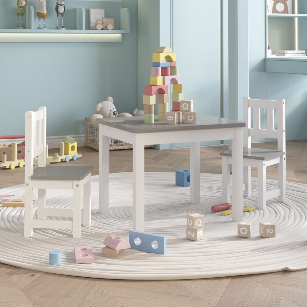 3-delige Kindertafel- en stoelenset MDF wit en grijs is nu te koop bij PeponiXL, paradijselijk wonen!