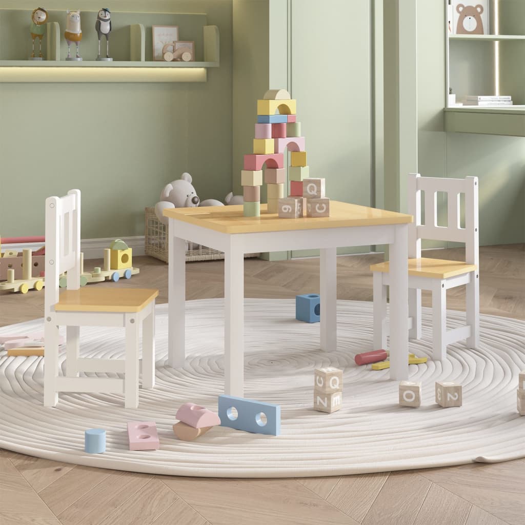 3-delige Kindertafel- en stoelenset MDF wit en grijs is nu te koop bij PeponiXL, paradijselijk wonen!