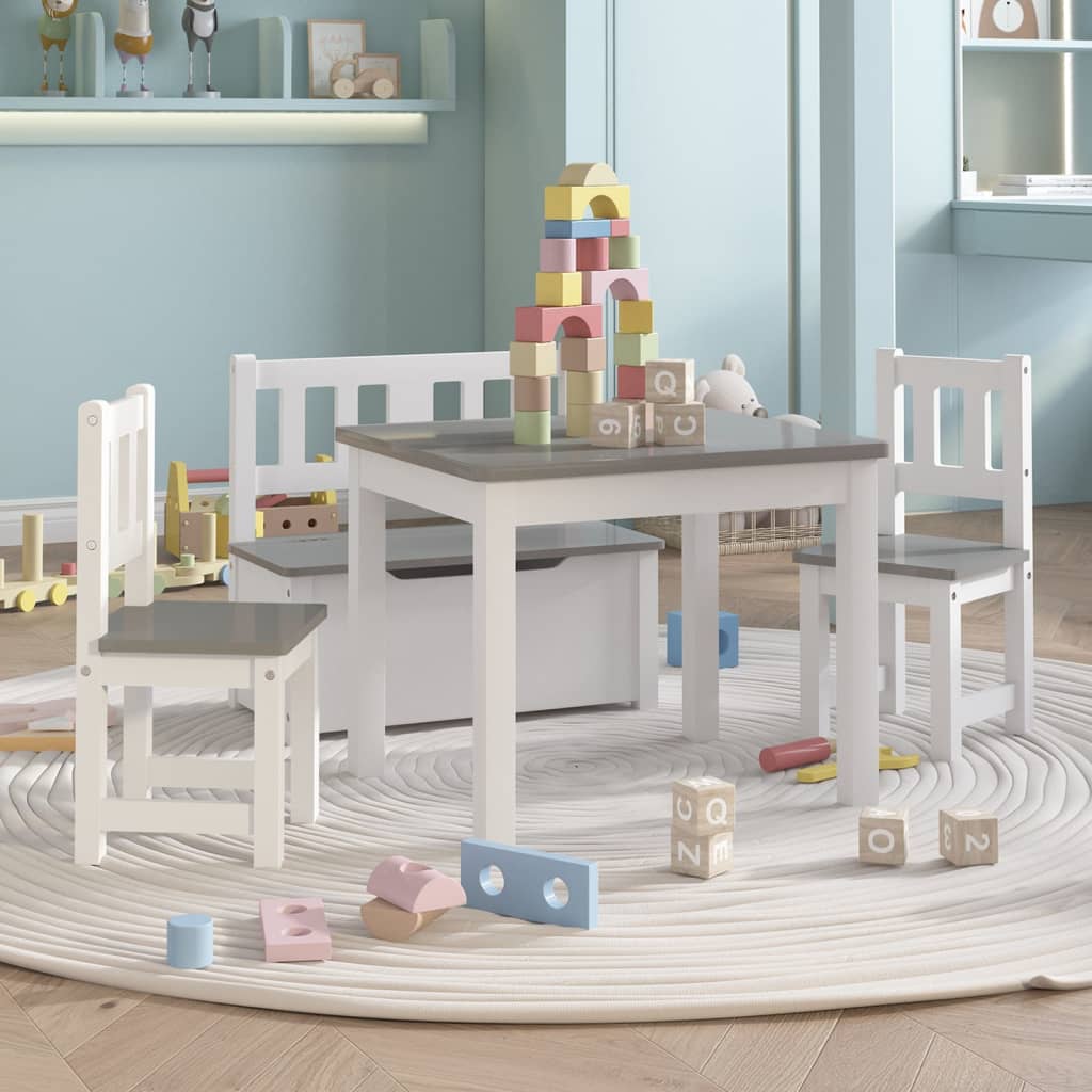 3-delige Kindertafel- en stoelenset MDF wit en grijs is nu te koop bij PeponiXL, paradijselijk wonen!