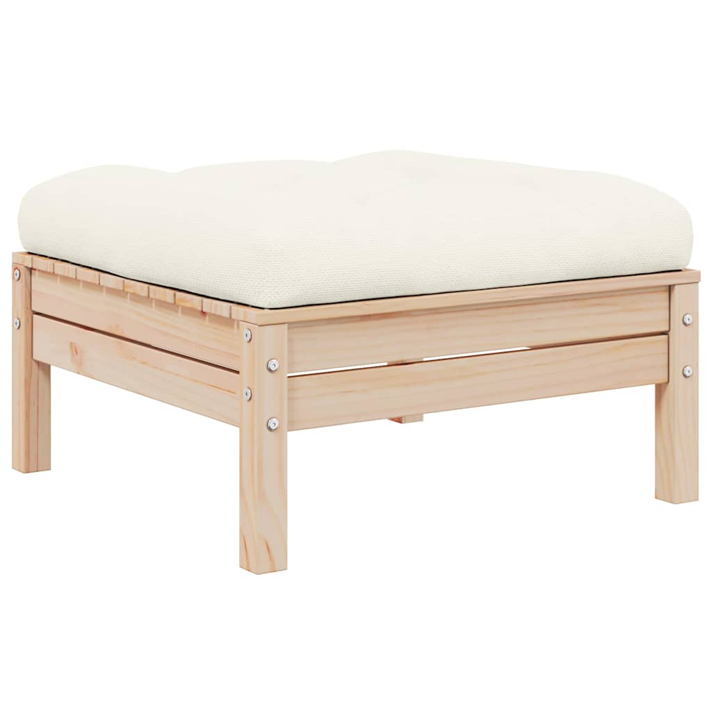 Tuinvoetenbank met crèmekleurig kussen massief grenenhout is nu te koop bij PeponiXL, paradijselijk wonen!