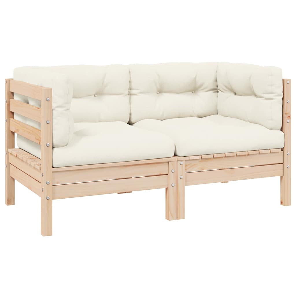Tuinbank 2-zits met crèmekleurige kussens massief grenenhout is nu te koop bij PeponiXL, paradijselijk wonen!