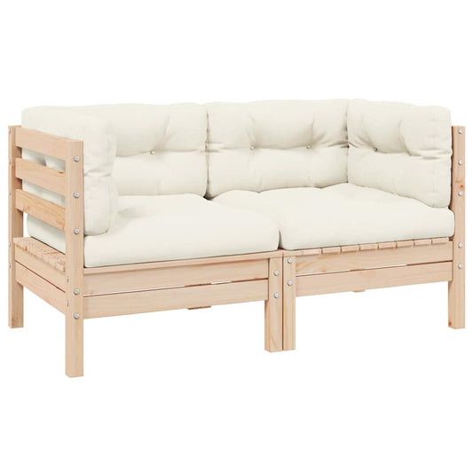 Tuinbank 2-zits met crèmekleurige kussens massief grenenhout is nu te koop bij PeponiXL, paradijselijk wonen!