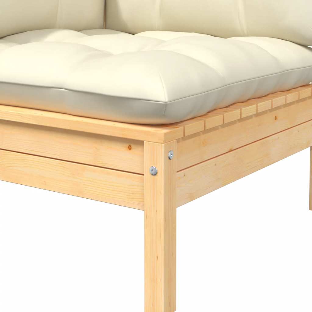 Tuinbank 2-zits met crèmekleurige kussens massief grenenhout is nu te koop bij PeponiXL, paradijselijk wonen!