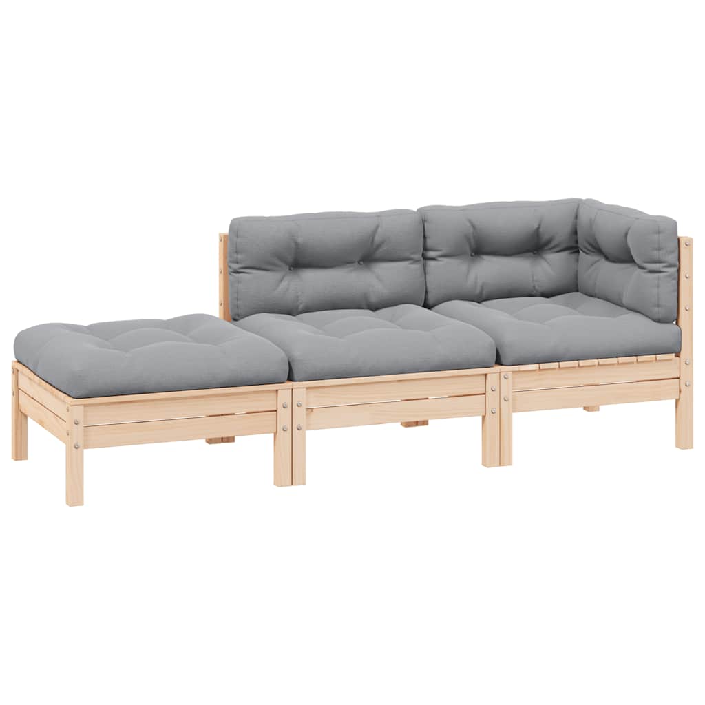 3-delige Loungeset met grijze kussens massief grenenhout is nu te koop bij PeponiXL, paradijselijk wonen!
