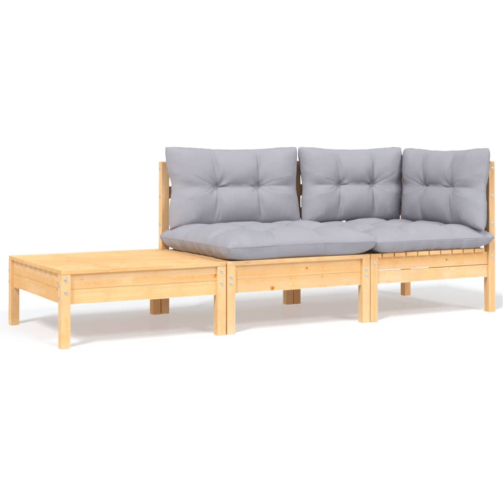 3-delige Loungeset met grijze kussens massief grenenhout is nu te koop bij PeponiXL, paradijselijk wonen!