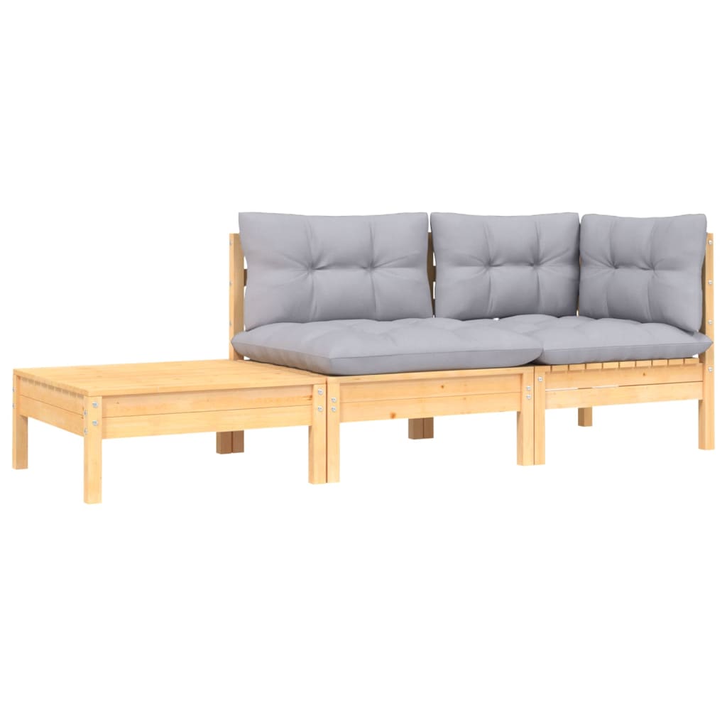 3-delige Loungeset met grijze kussens massief grenenhout is nu te koop bij PeponiXL, paradijselijk wonen!