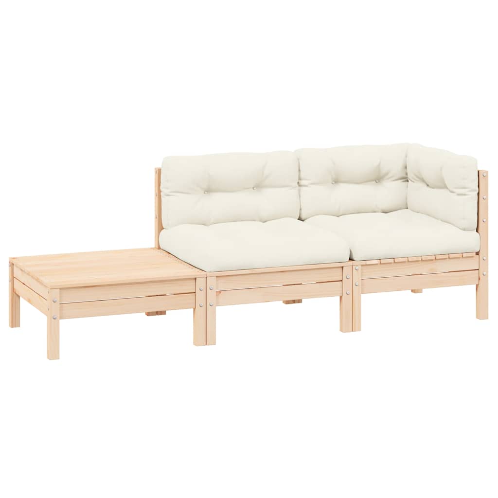 3-delige Loungeset met crèmekleurige kussens massief grenenhout is nu te koop bij PeponiXL, paradijselijk wonen!