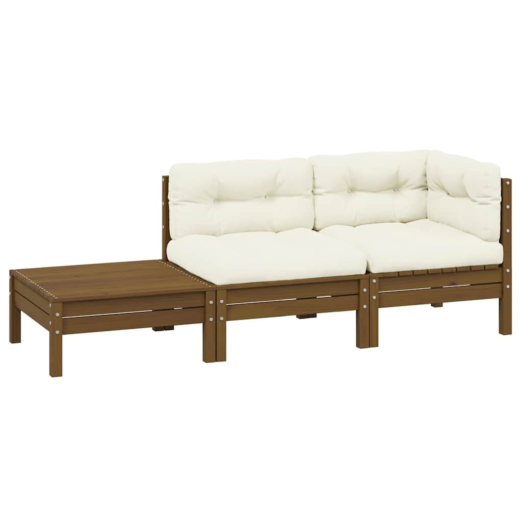 3-delige Loungeset met crèmekleurige kussens massief grenenhout is nu te koop bij PeponiXL, paradijselijk wonen!