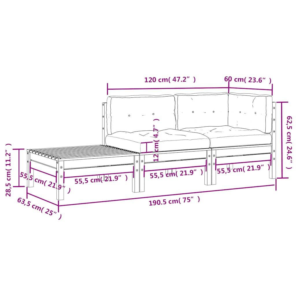 3-delige Loungeset met crèmekleurige kussens massief grenenhout is nu te koop bij PeponiXL, paradijselijk wonen!