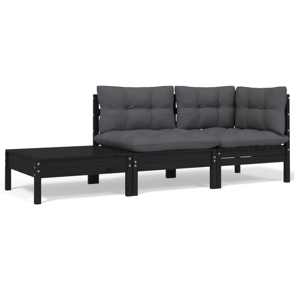 3-delige Loungeset met kussens massief grenenhout zwart is nu te koop bij PeponiXL, paradijselijk wonen!