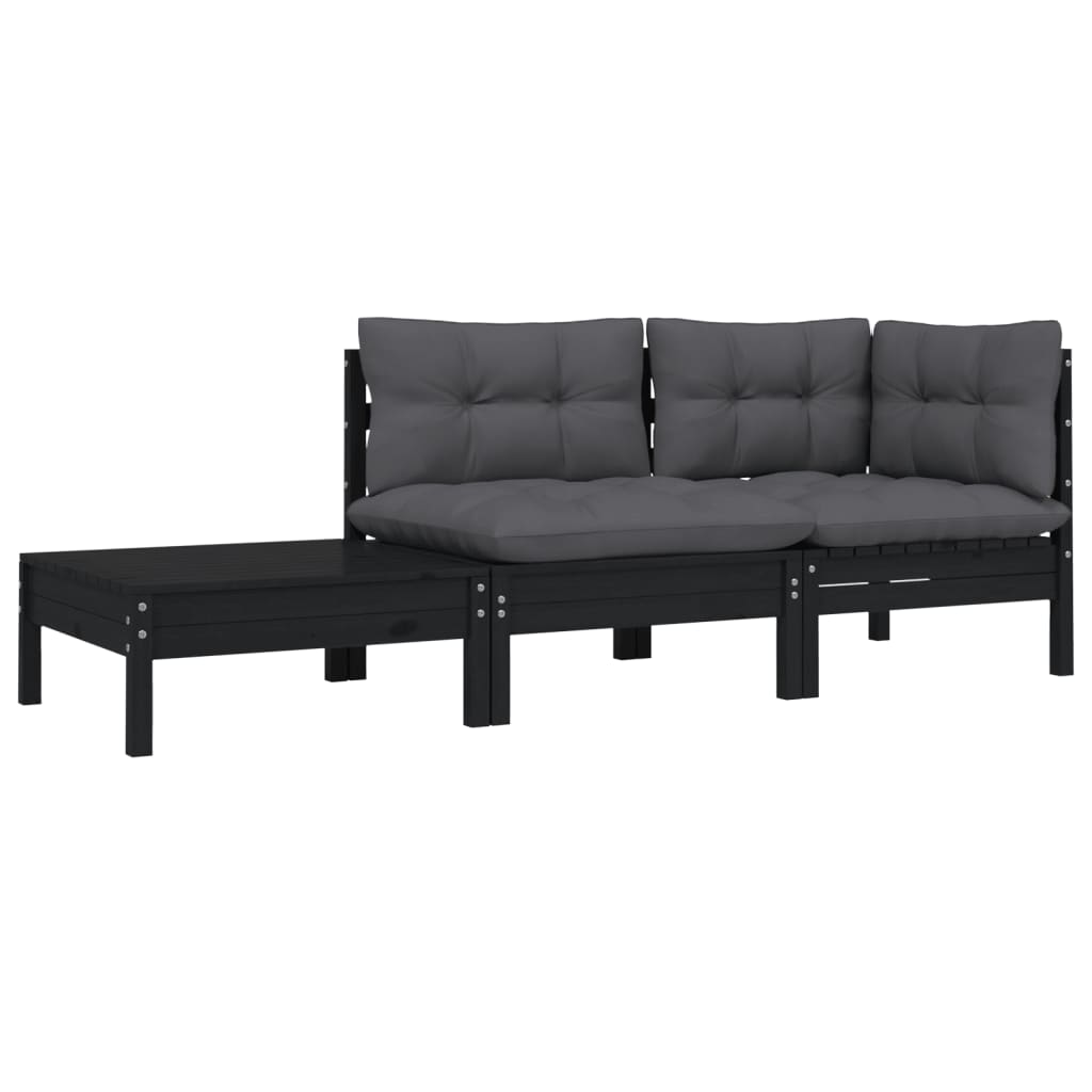 3-delige Loungeset met kussens massief grenenhout zwart is nu te koop bij PeponiXL, paradijselijk wonen!