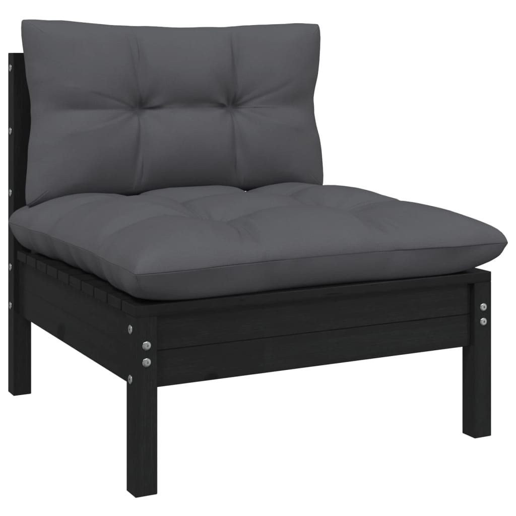 3-delige Loungeset met kussens massief grenenhout zwart is nu te koop bij PeponiXL, paradijselijk wonen!