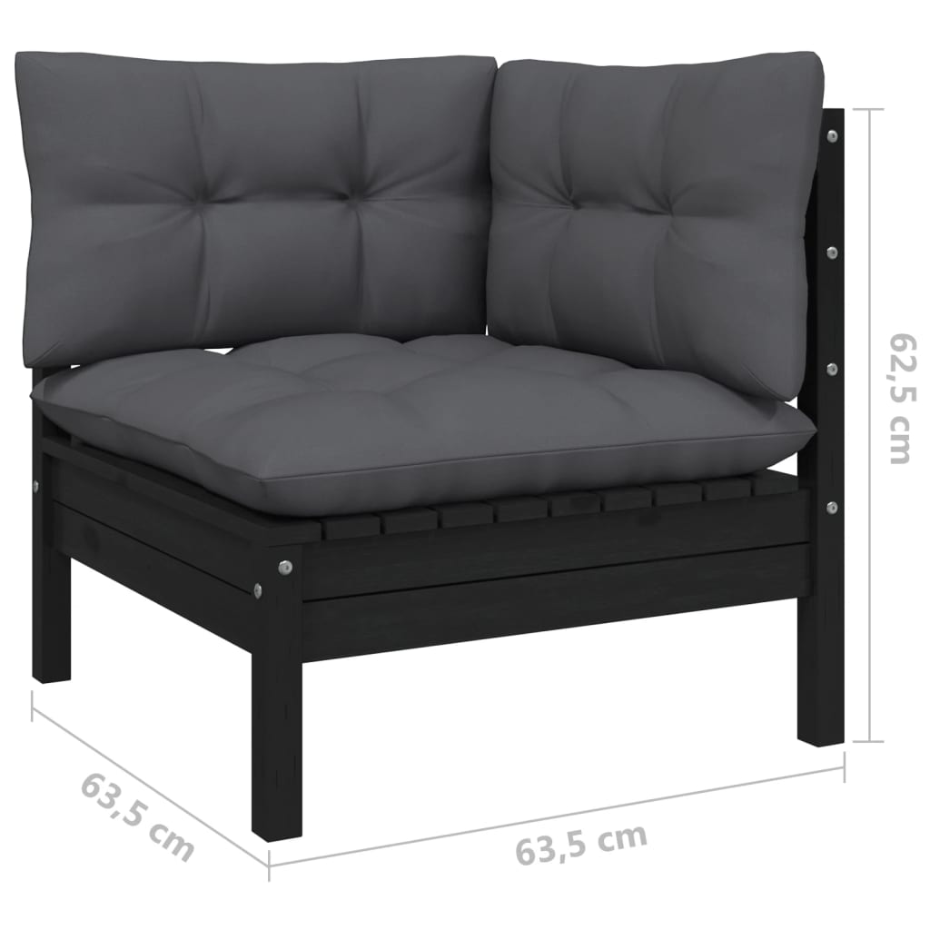 3-delige Loungeset met kussens massief grenenhout zwart is nu te koop bij PeponiXL, paradijselijk wonen!