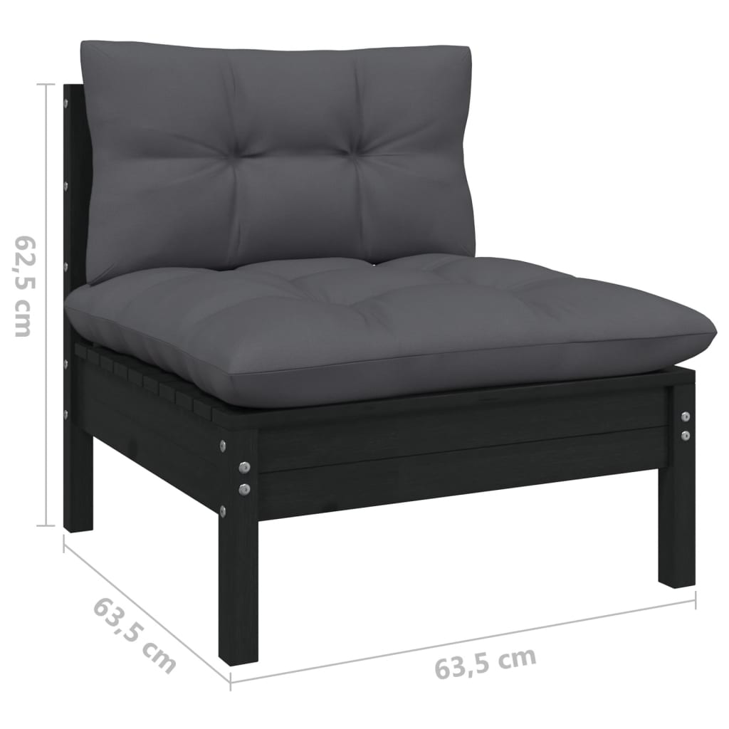3-delige Loungeset met kussens massief grenenhout zwart is nu te koop bij PeponiXL, paradijselijk wonen!