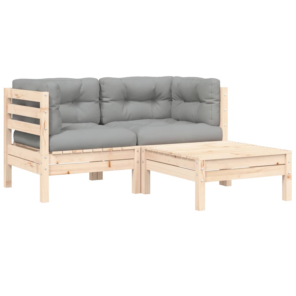 3-delige Loungeset met grijze kussens massief grenenhout is nu te koop bij PeponiXL, paradijselijk wonen!